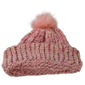 NWOT Hand Knitted Hat with Pink Pom Pink Chunky Beanie